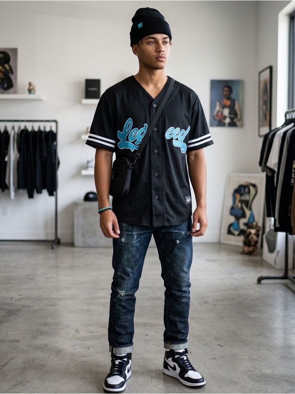 Cult Favorite Black Legend Baseball Jersey Size Large.